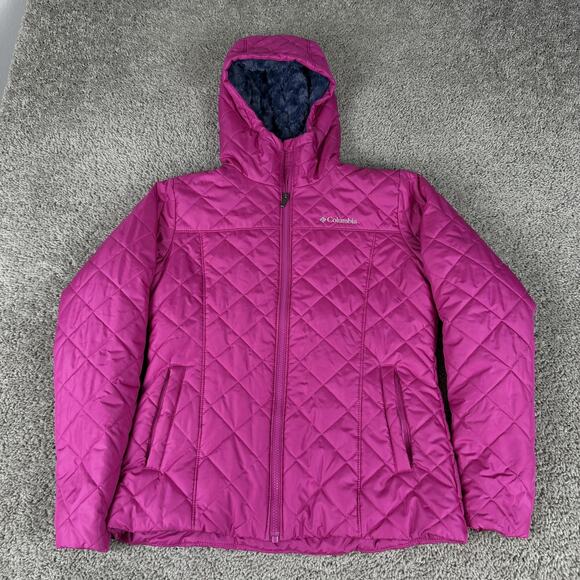 Columbia Jackets & Blazers - Columbia Jacket Womens Medium Pink Quilted Hooded Fleece Lined Full Zip Warm